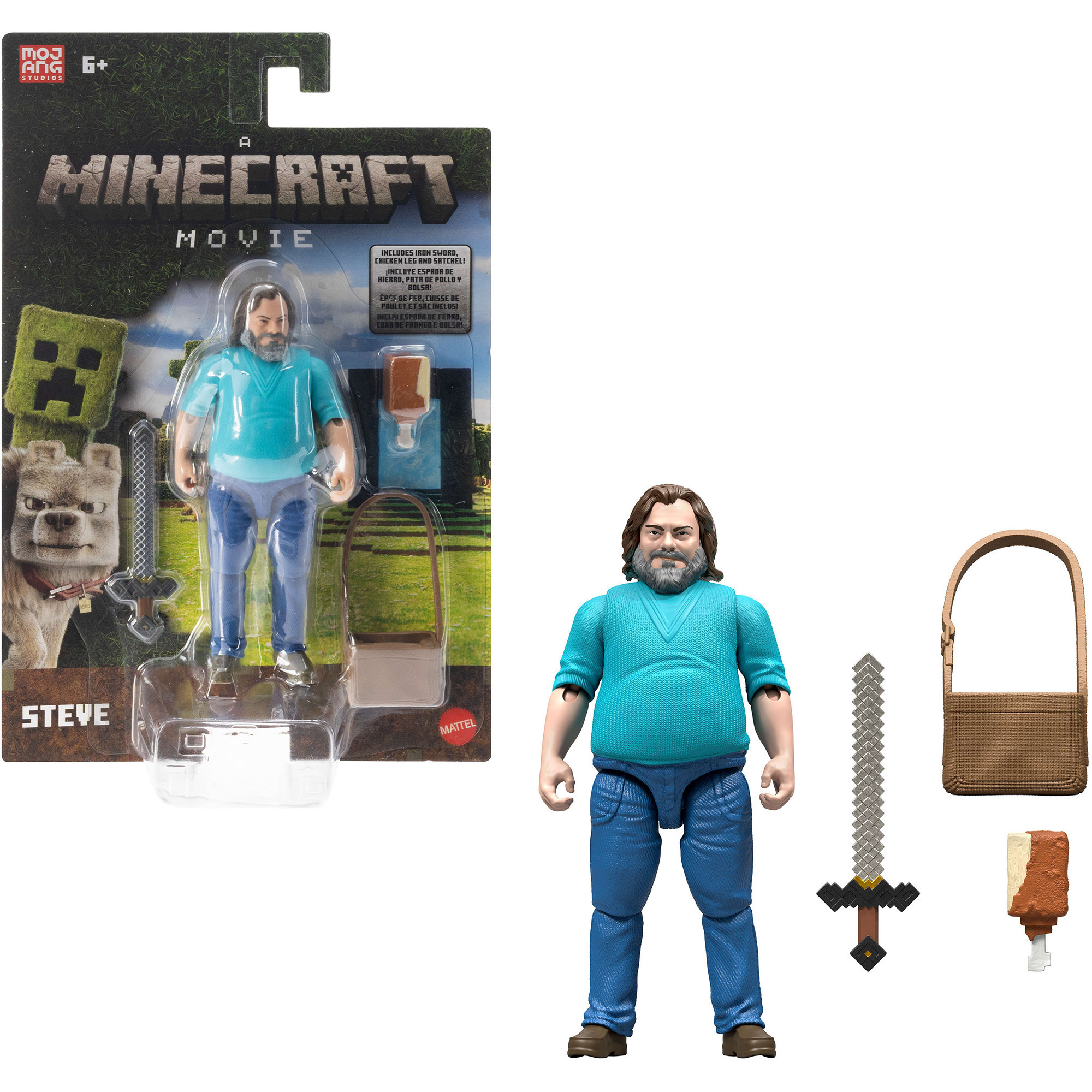 Mattel Minecraft Movie Steve Actionfigur und Zubehör, Spielfigur Spielset mit 10 cm Figur