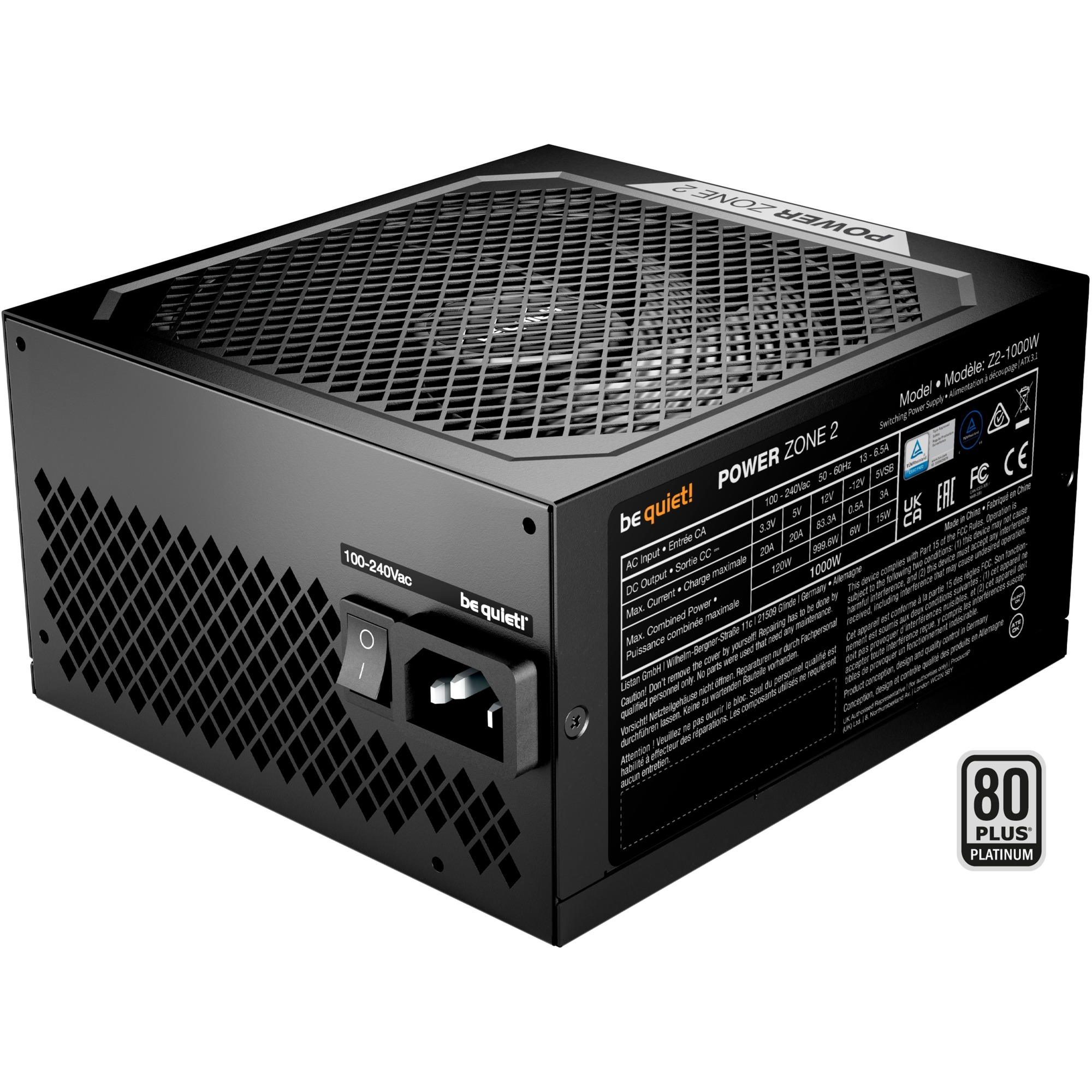 be quiet! POWER ZONE 2 1000W, PC-Netzteil schwarz, 1x 12 Pin High Power GPU, 3x PCIe, 1000 Watt