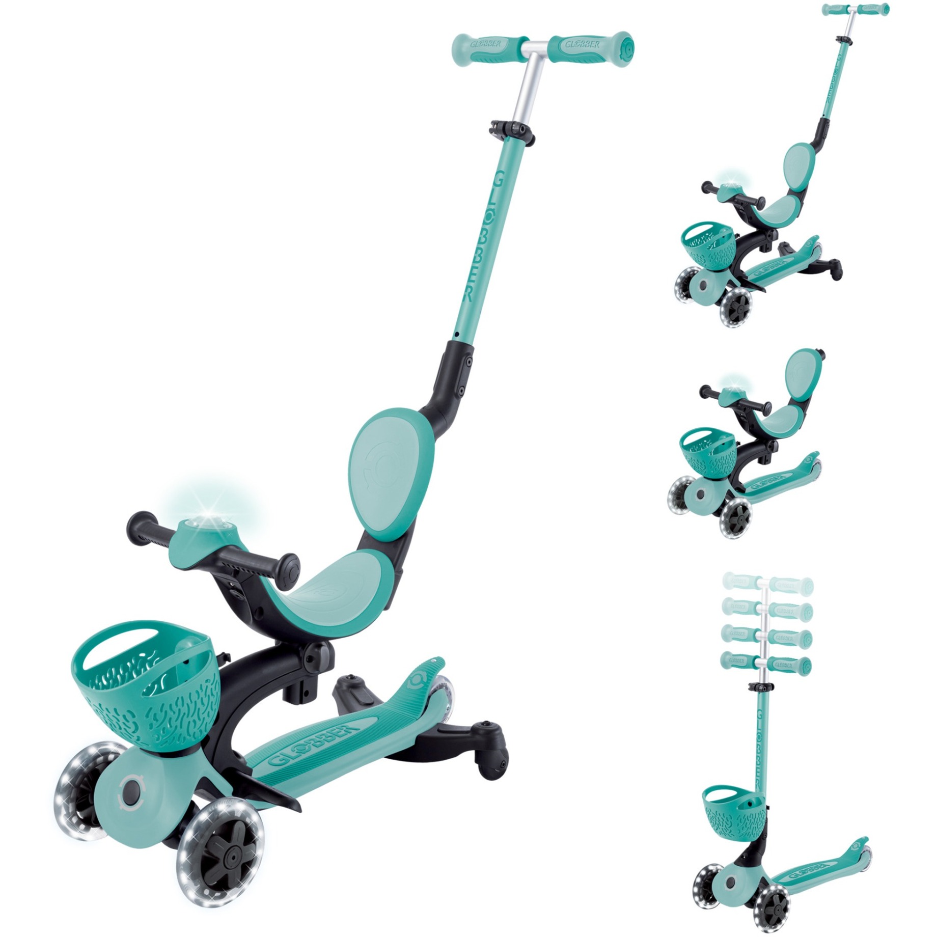 GLOBBER Go-Up Baby Lights 360, Scooter mint/dunkelgrün