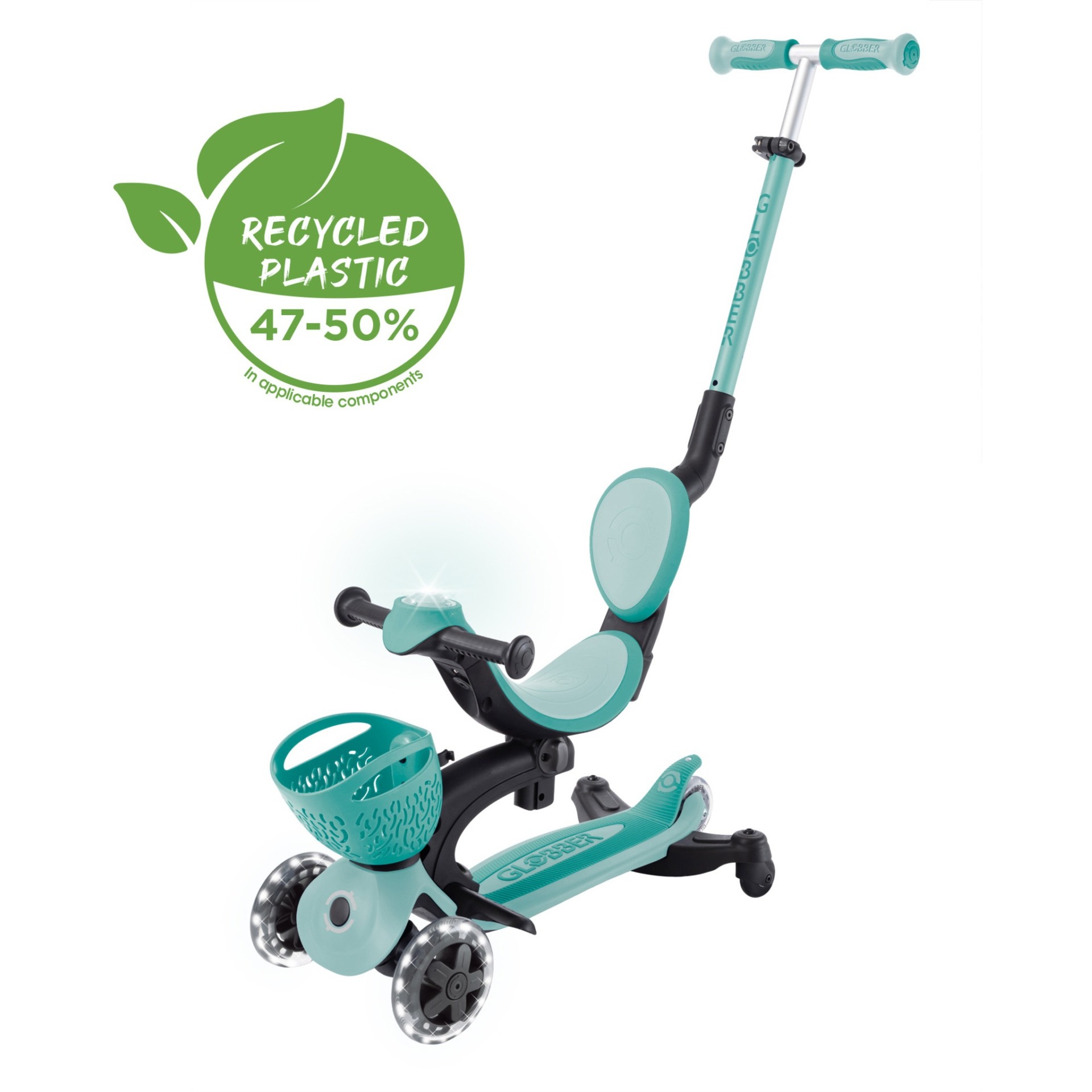 GLOBBER Go-Up Baby Lights 360, Scooter mint/dunkelgrün