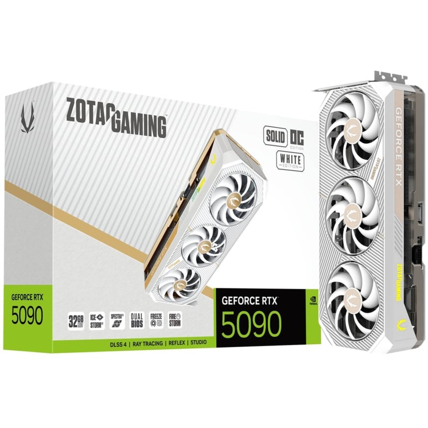 ZOTAC GeForce RTX 5090 SOLID OC White Edition, Grafikkarte DLSS 4, 3x DisplayPort, 1x HDMI 2.1