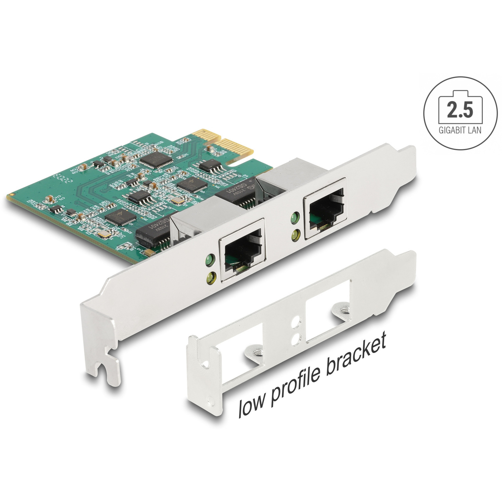 DeLOCK PCI Express x1 Karte 2 x RJ45 2,5 Gigabit LAN RTL8125, LAN-Adapter