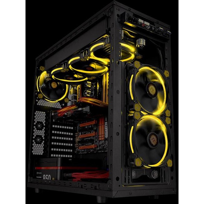 Thermaltake Riing 14 LED Yellow 140x140x25, Gehäuselüfter schwarz/gelb, 140 mm
