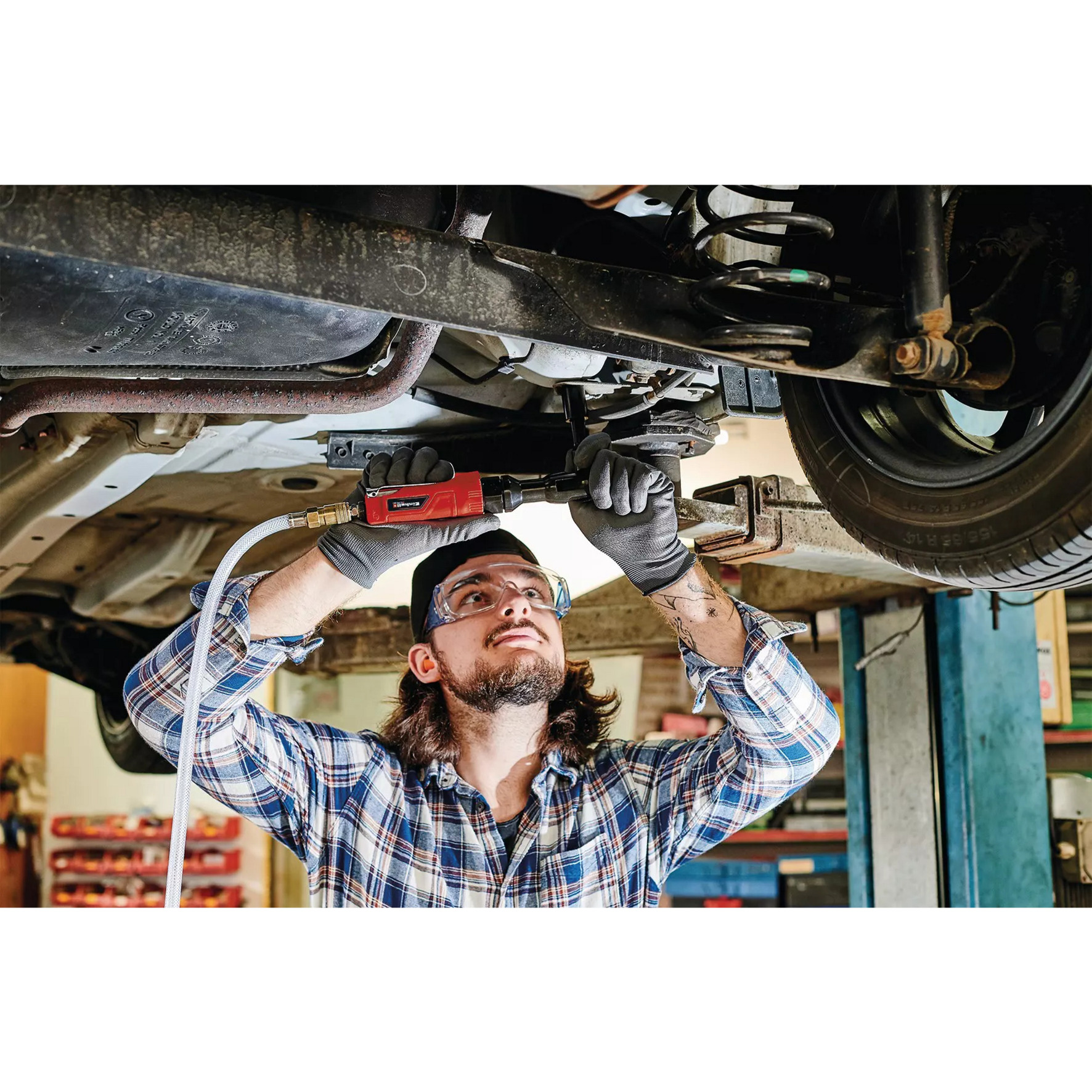 EINHELL Druckluft-Ratschenschrauber TC-PR 68, Schlagschrauber rot/schwarz, Lösemoment 68 Nm, 1/2", inkl. 7 Stecknüsse, Koffer