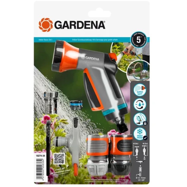 GARDENA Indoor Grundausstattung, Hahnverbinder für Indoor-Wasserhähne, Hahnstück hellgrau/orange, 13mm (1/2") - 19mm (3/4")