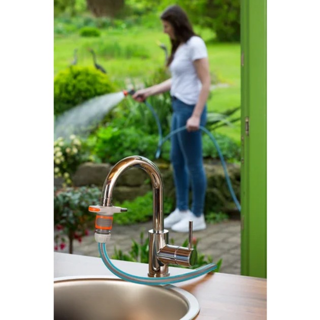 GARDENA Indoor Grundausstattung, Hahnverbinder für Indoor-Wasserhähne, Hahnstück hellgrau/orange, 13mm (1/2") - 19mm (3/4")