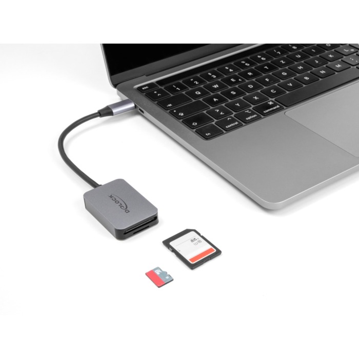 DeLOCK USB Type-C Card Reader für SD oder Micro SD Speicherkarten, Kartenleser grau