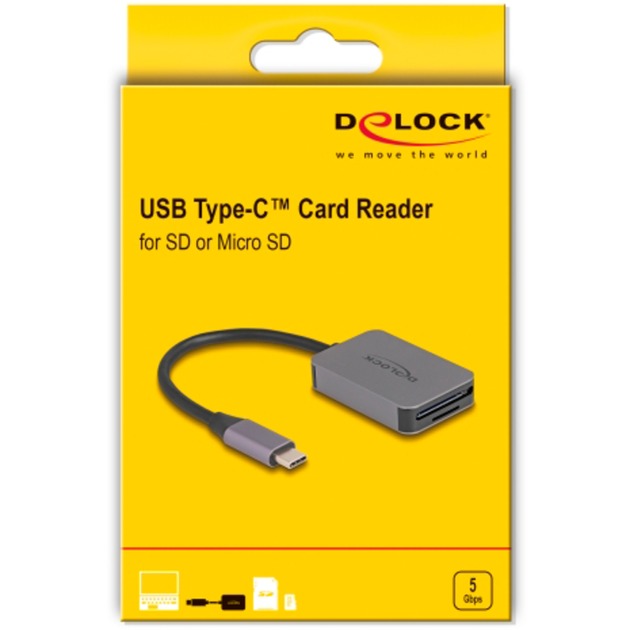 DeLOCK USB Type-C Card Reader für SD oder Micro SD Speicherkarten, Kartenleser grau
