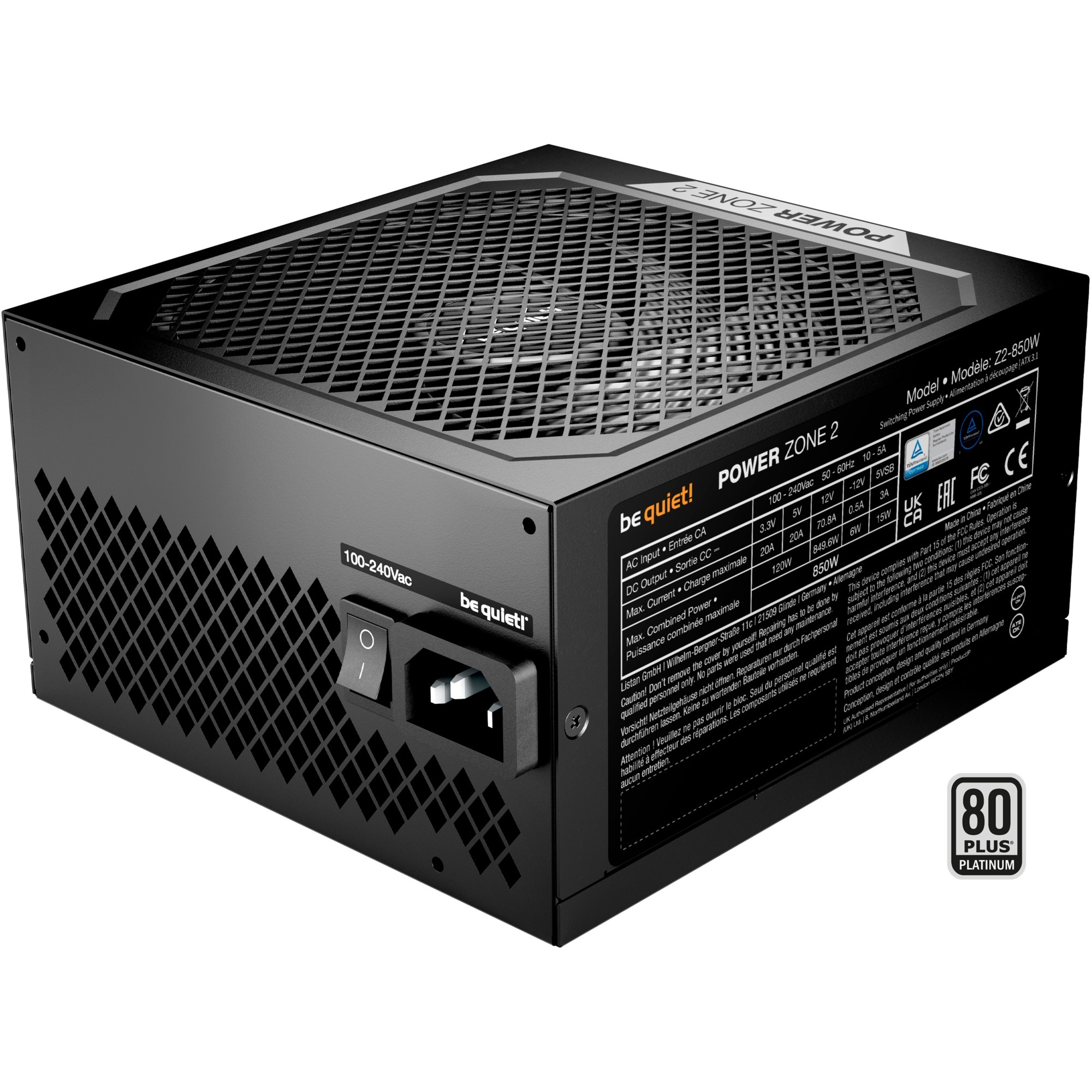 be quiet! POWER ZONE 2 850W, PC-Netzteil schwarz, 1x 12 Pin High Power GPU, 3x PCIe, 850 Watt