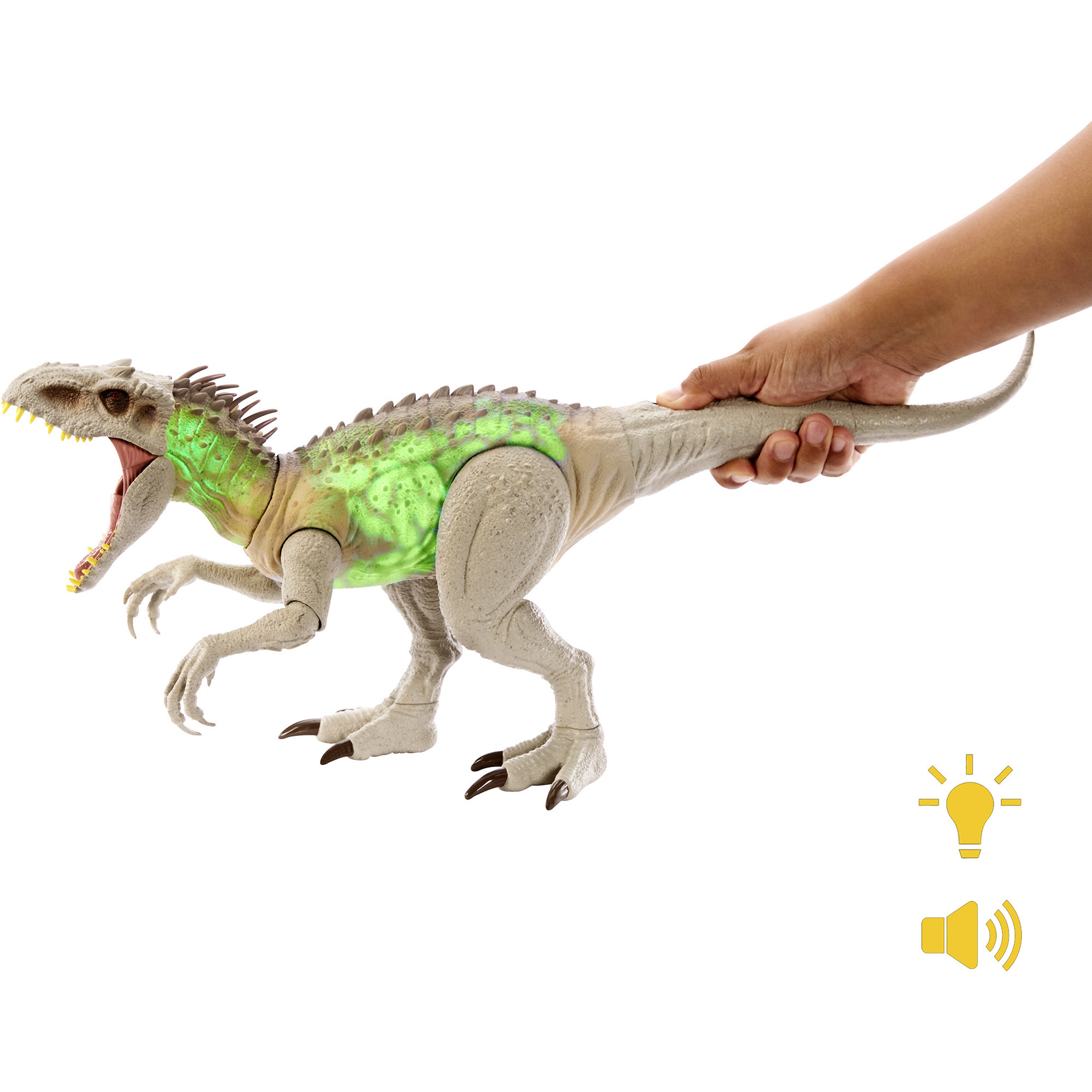 Mattel Jurassic World Tarnen und Kämpfen Indominus Rex, Spielfigur mit Lichtern, Sound und Bewegungsmechanismus