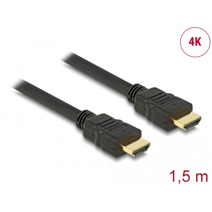 DeLOCK Kabel High Speed HDMI mit Ethernet Stecker > Stecker 4K schwarz, 1,5 Meter