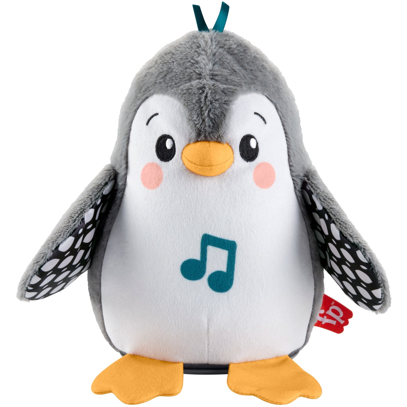 Fisher-Price Flatter & Wackel Pinguin, Kuscheltier schwarz/weiß, zum Spielen in der Bauchlage, mit Musik