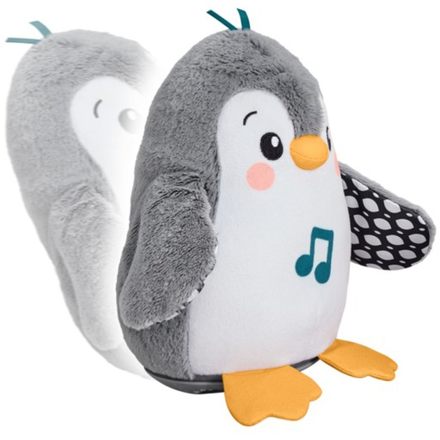 Fisher-Price Flatter & Wackel Pinguin, Kuscheltier schwarz/weiß, zum Spielen in der Bauchlage, mit Musik
