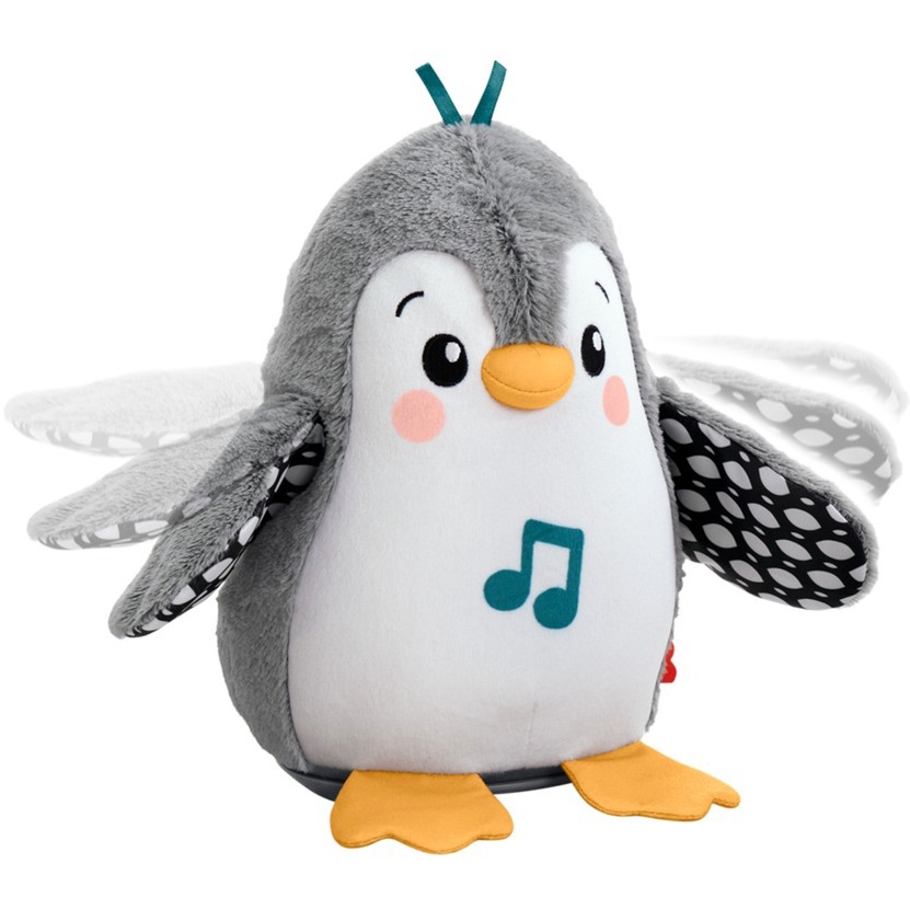Fisher-Price Flatter & Wackel Pinguin, Kuscheltier schwarz/weiß, zum Spielen in der Bauchlage, mit Musik