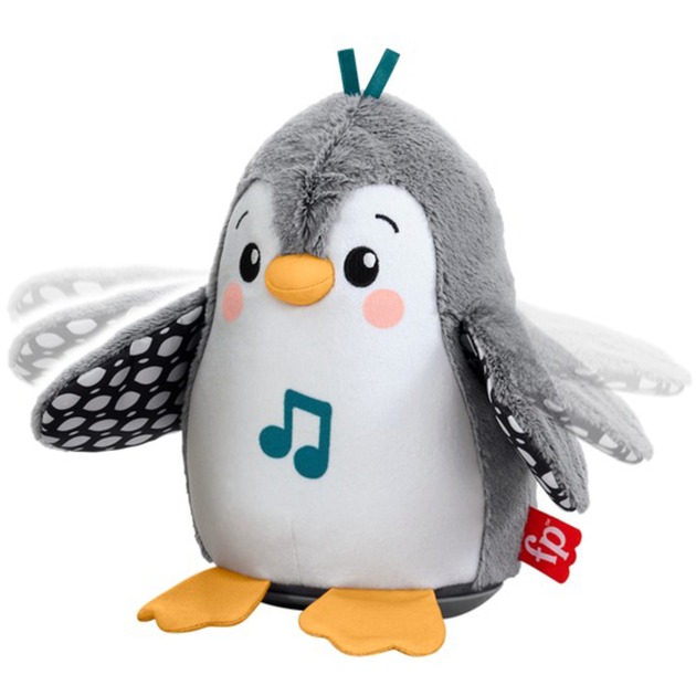 Fisher-Price Flatter & Wackel Pinguin, Kuscheltier schwarz/weiß, zum Spielen in der Bauchlage, mit Musik