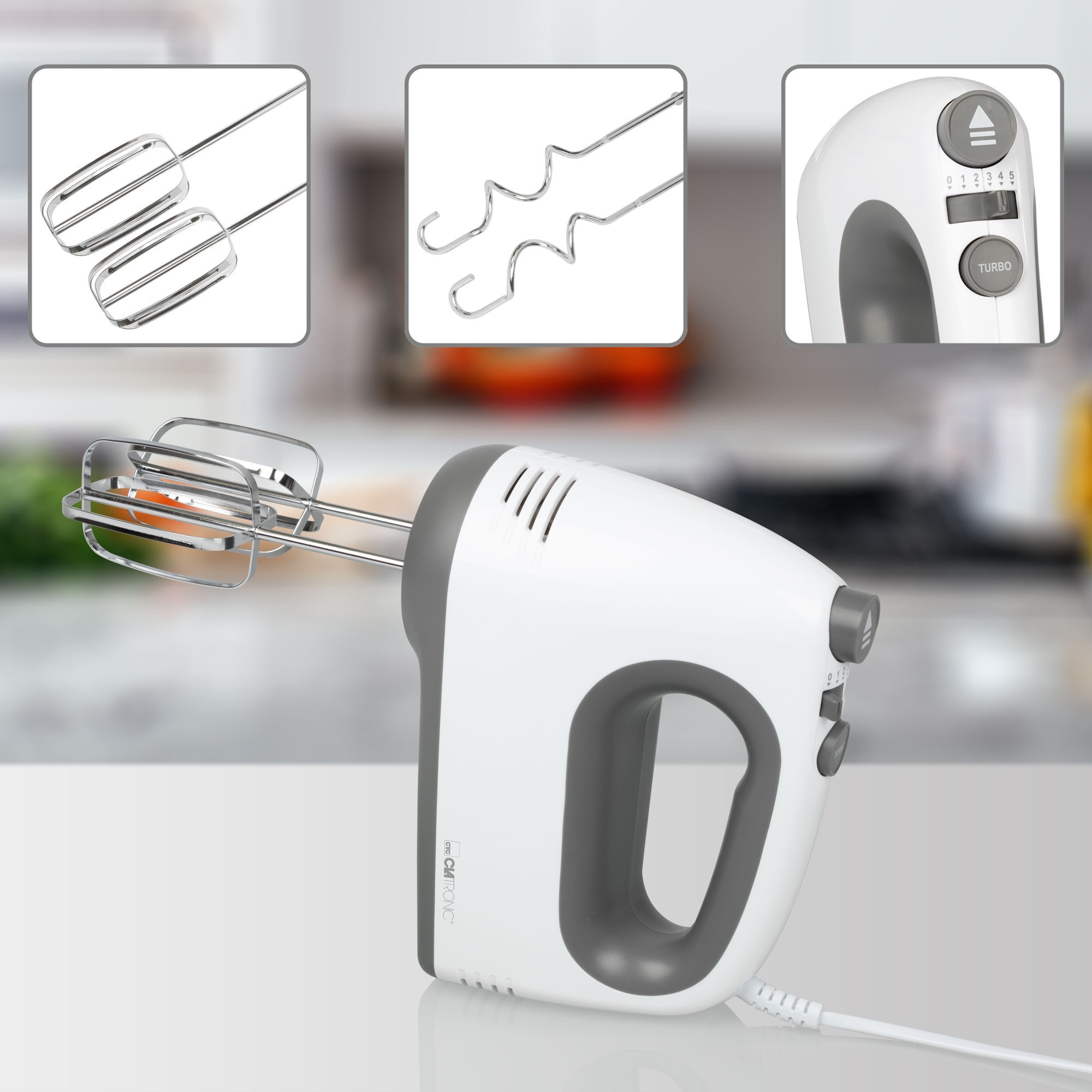 Clatronic Handmixer HM 3775 weiß/grau, 400 Watt