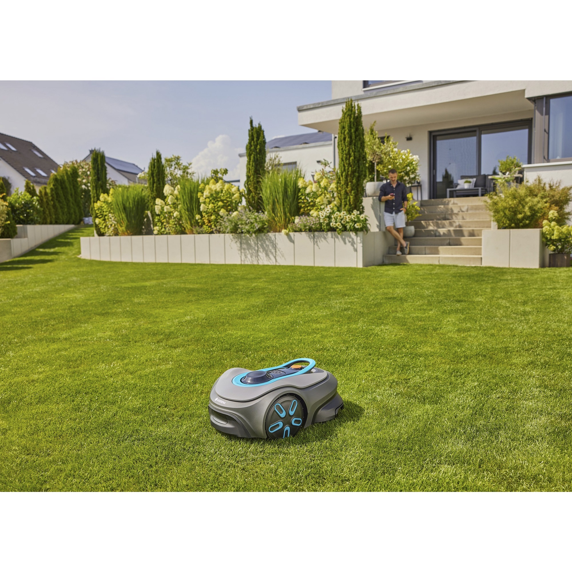GARDENA Mähroboter smart SILENO free 800m² Set grau/türkis, Li-Ionen Akku, mit smart Gateway, LONA-Technologie