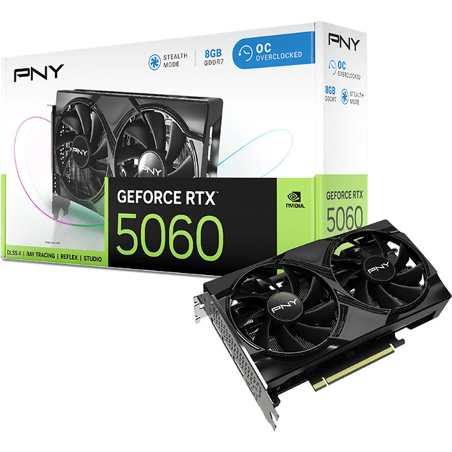PNY GeForce RTX 5060 Dual Fan OC, Grafikkarte DLSS 4, 3x DisplayPort, 1x HDMI 2.1